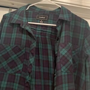Womens small blue and green flannel shirt